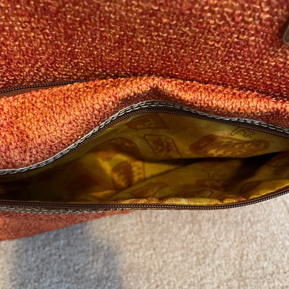Samantha Brown Croco-Embossed Dowel Bag/Carry On - Orange W/ Brown Trim Pockets - Picture 5 of 14